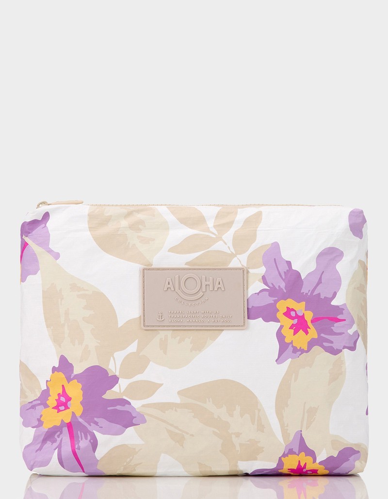 Aloha Collection Makana Mid Pouch Travel Cosmetic Organizer Bag Black Floral