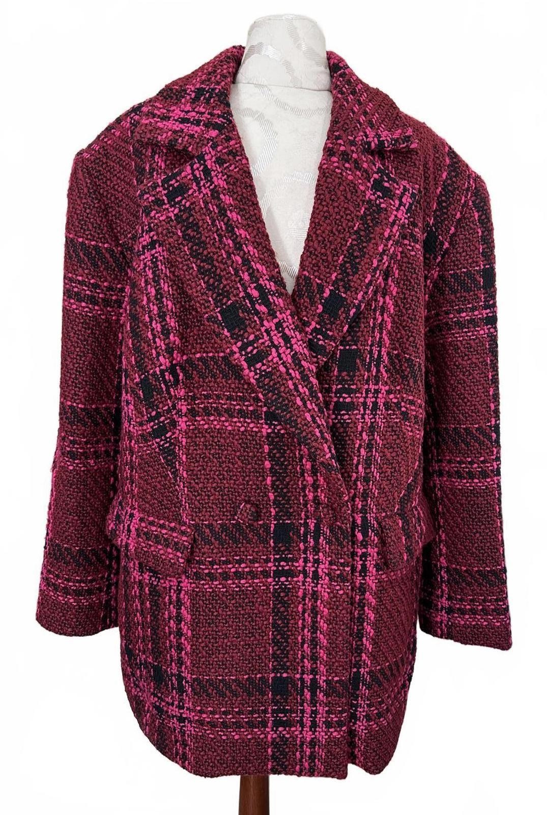 Eloquii Women\'s Burgundy & Pink Plaid Wool Blend Coat- 18