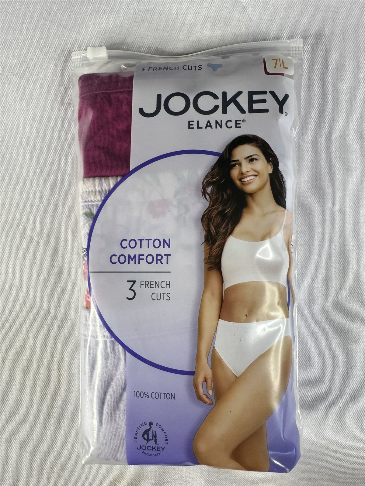 Jockey Elance 100% Cotton Women\'s 7/L Raspberry/Lilac French Cut Panty 3-Pack Jockey Elance 100% Cotton Women\'s 7/L Raspberry/Lilac French Cut Panty 3-Pack