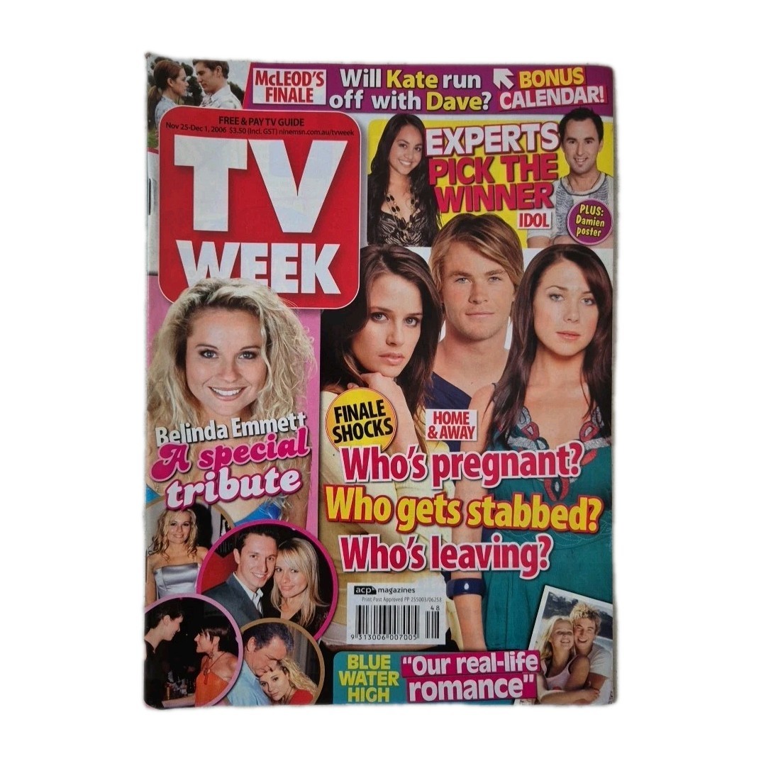 TV Week Vintage Magazine Nov. 25 - Dec. 1, 2006 Home & Away, Damien Leith Pin-Up