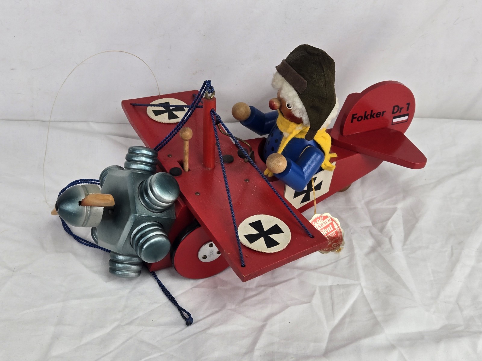 Vintage STEINBACH German SMOKER Red Baron Fokker Airplane Reuge Swiss MUSIC BOX