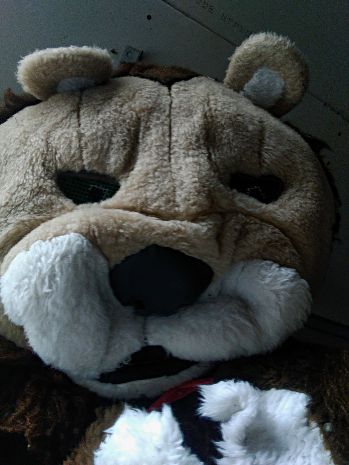 Full Body Animal Faux Fur Fursuit Costume w/ Head Mask, Brown/White/Beige