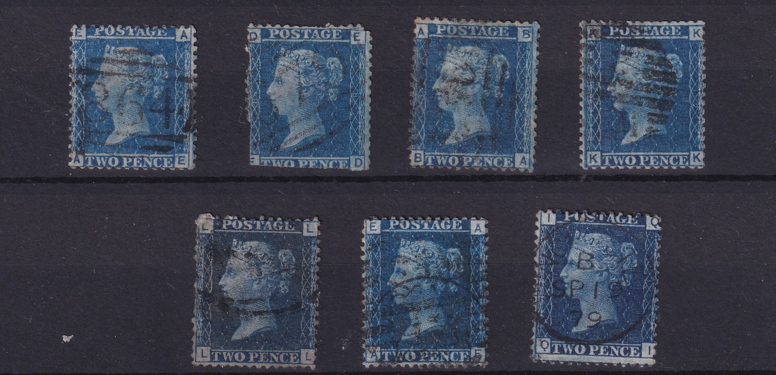 GB QV 1858 2d Blue Collection (7) SG45/47 Plates 7/15 BP17886