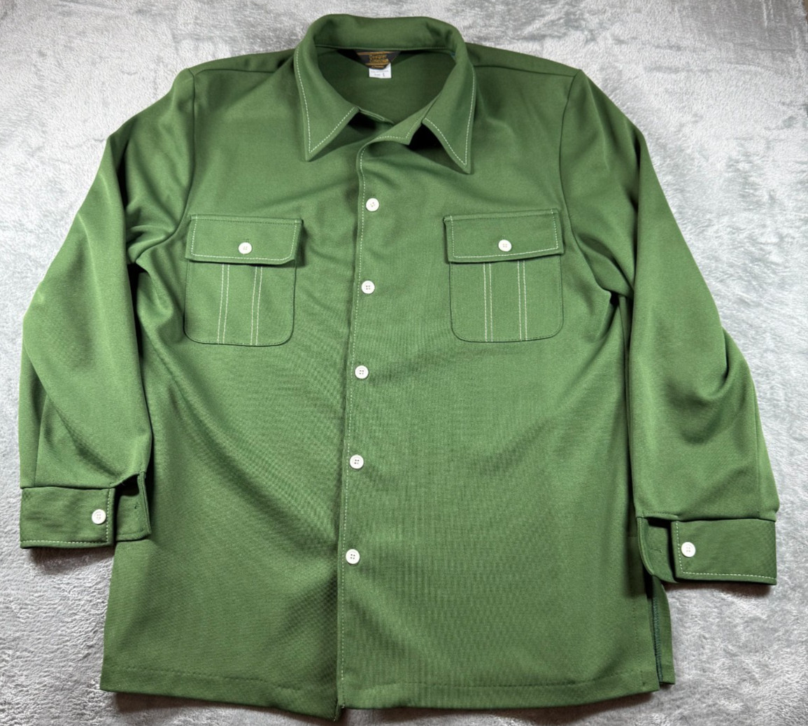 Vtg JCPenney Designer Collection Western Shirt Green Pearl Snap L Long Sleeve