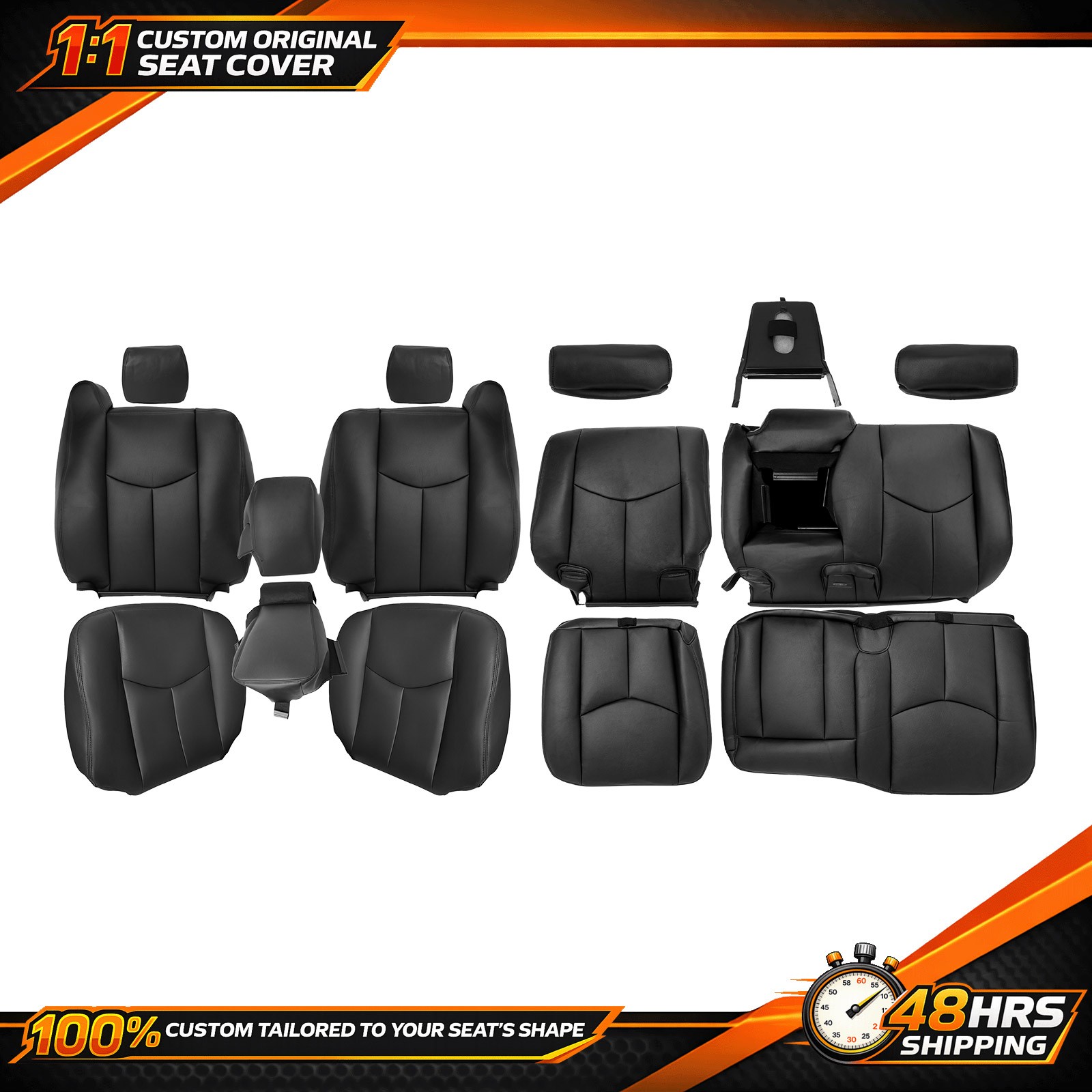 For 2003 to 2006 GMC Yukon Sierra Silverado Front & Rear Row Full Set BLACK