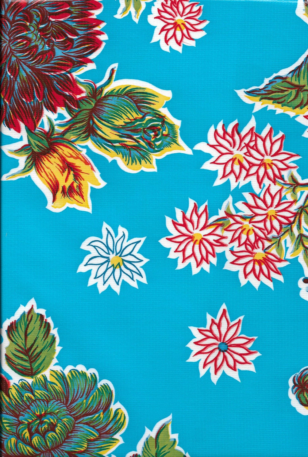 Oilcloth Fabric Classic Mums Light Blue Pattern Sold in Yard or Bolt