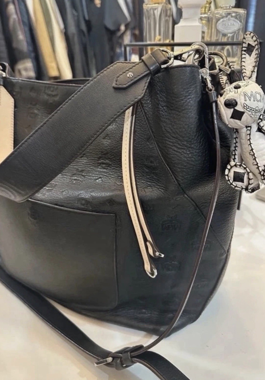 MCM Klara Shoulder Bag Large Embossed Black Leather Crossbody Purse Handbag