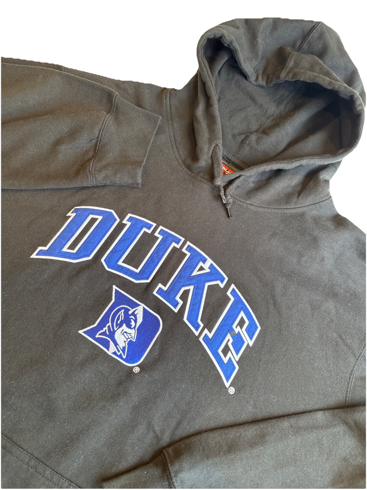 VTG DUKE Blue Devils Fleece Hoodie Black W Embroidered Spellout Logo Men’s XXL VTG DUKE Blue Devils Fleece Hoodie Black W Embroidered Spellout Logo Men’s XXL