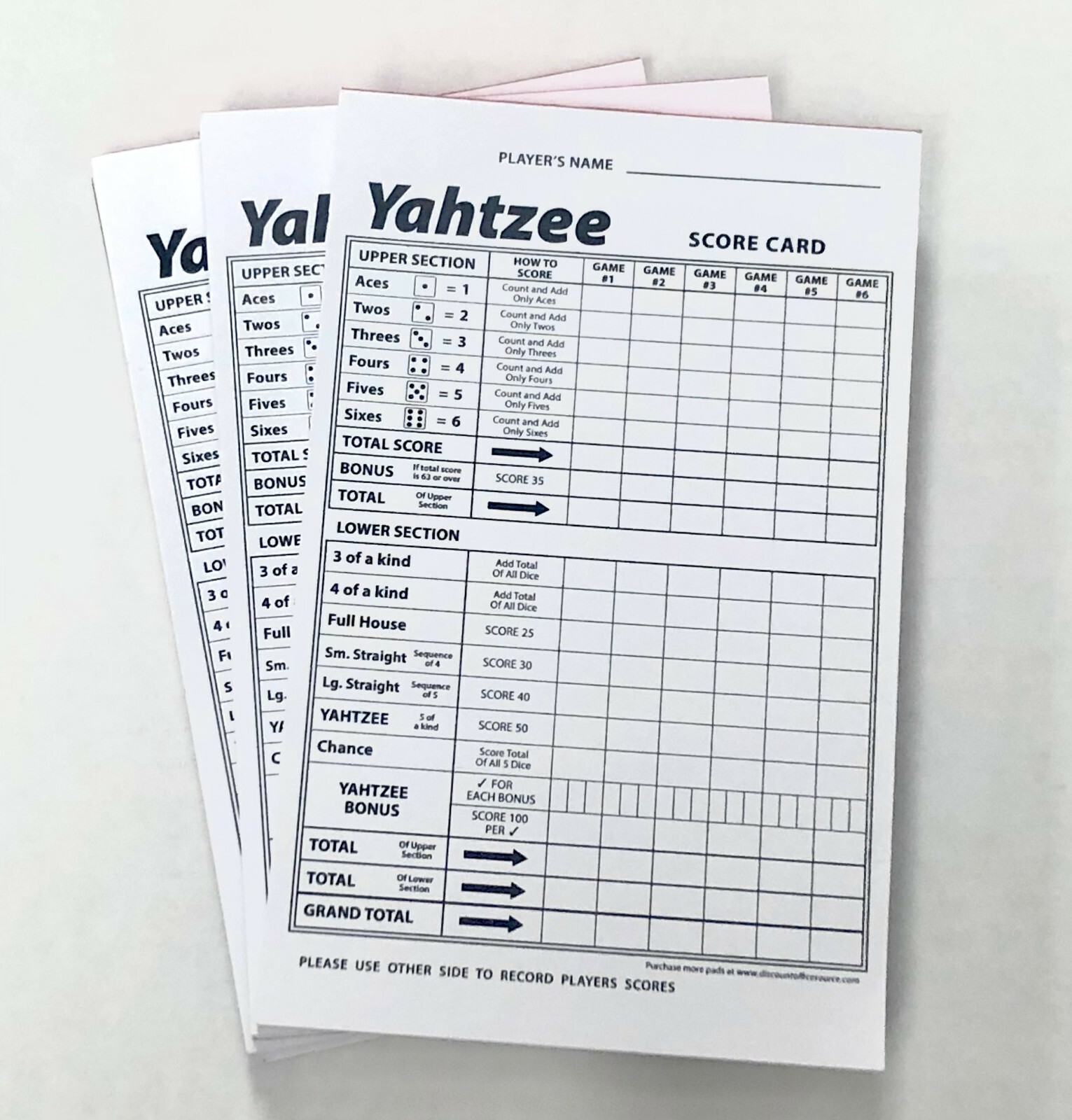 Yahtzee Score Card Pad Sheets Dice Game-Two-Sided (300 Sheets)--Printed in USA Yahtzee Score Card Pad Sheets Dice Game-Two-Sided (300 Sheets)--Printed in USA