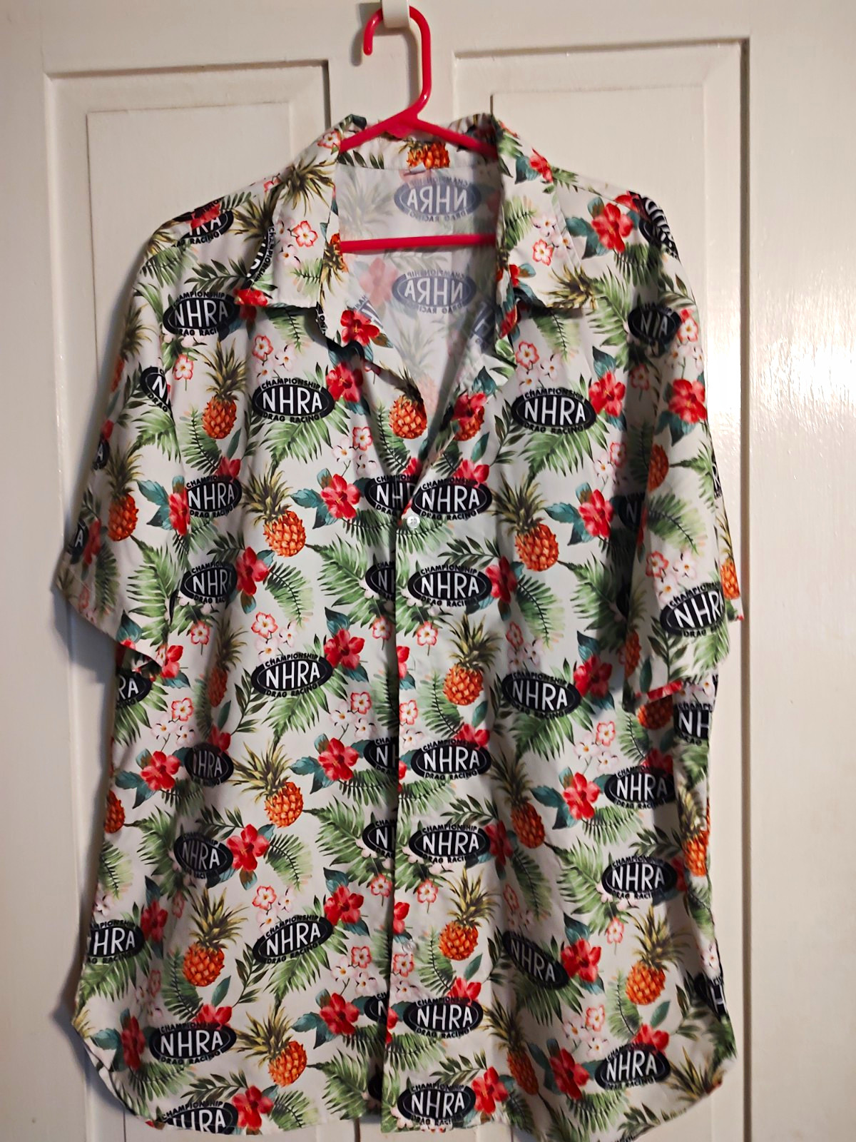 NHRA Championship Drag Racing Men\'s XL Multicolor Tropical Hawaiian Button-Down