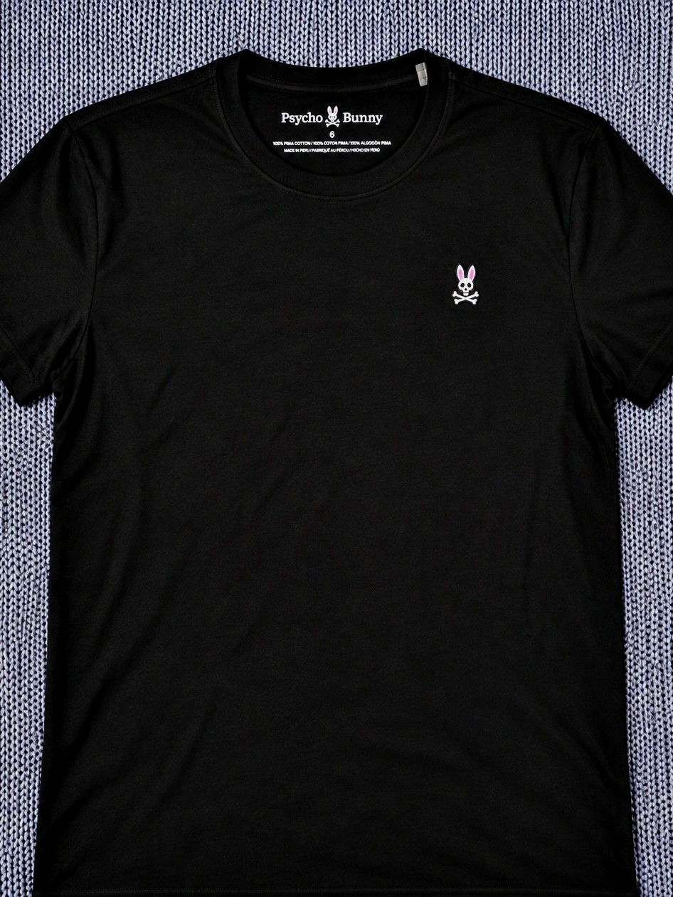 Psycho Bunny Men\'s Black Pima Cotton T-Shirt Small Logo Crew Neck Size L 6 NWT