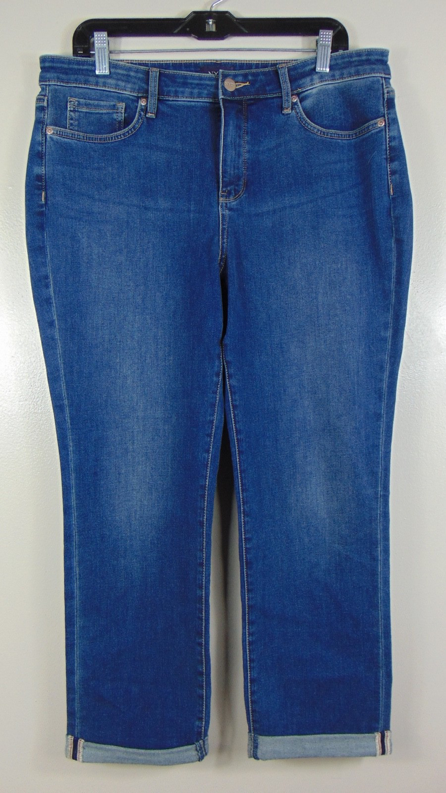 NYDJ Sheri Slim Womens Jeans Size 12 Dark Wash Denim Blue Cuffed Stretch