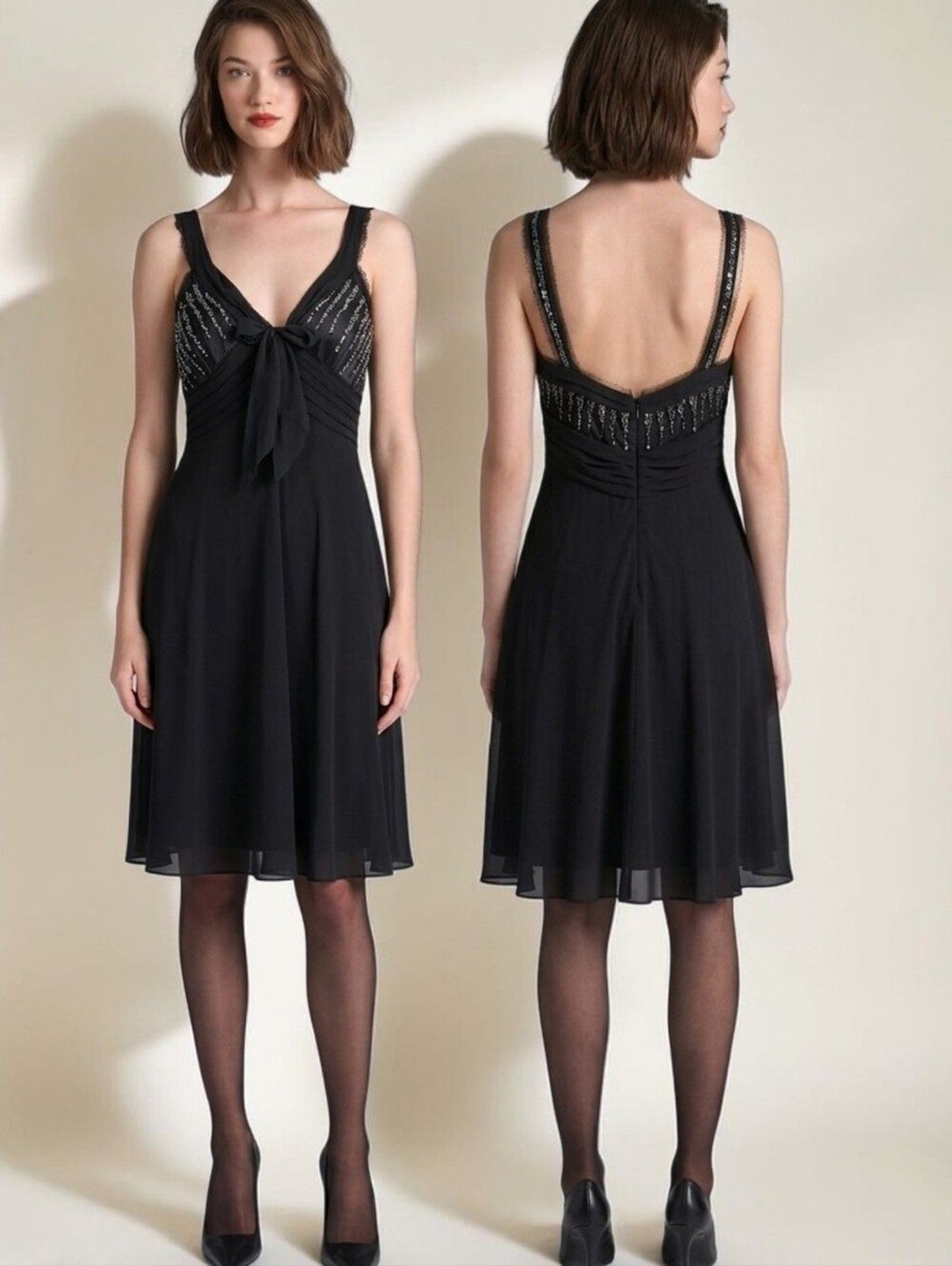 BCBGMAXAZRIA Vintage 90s Y2K Beaded Silk Cocktail Dress - Size 12