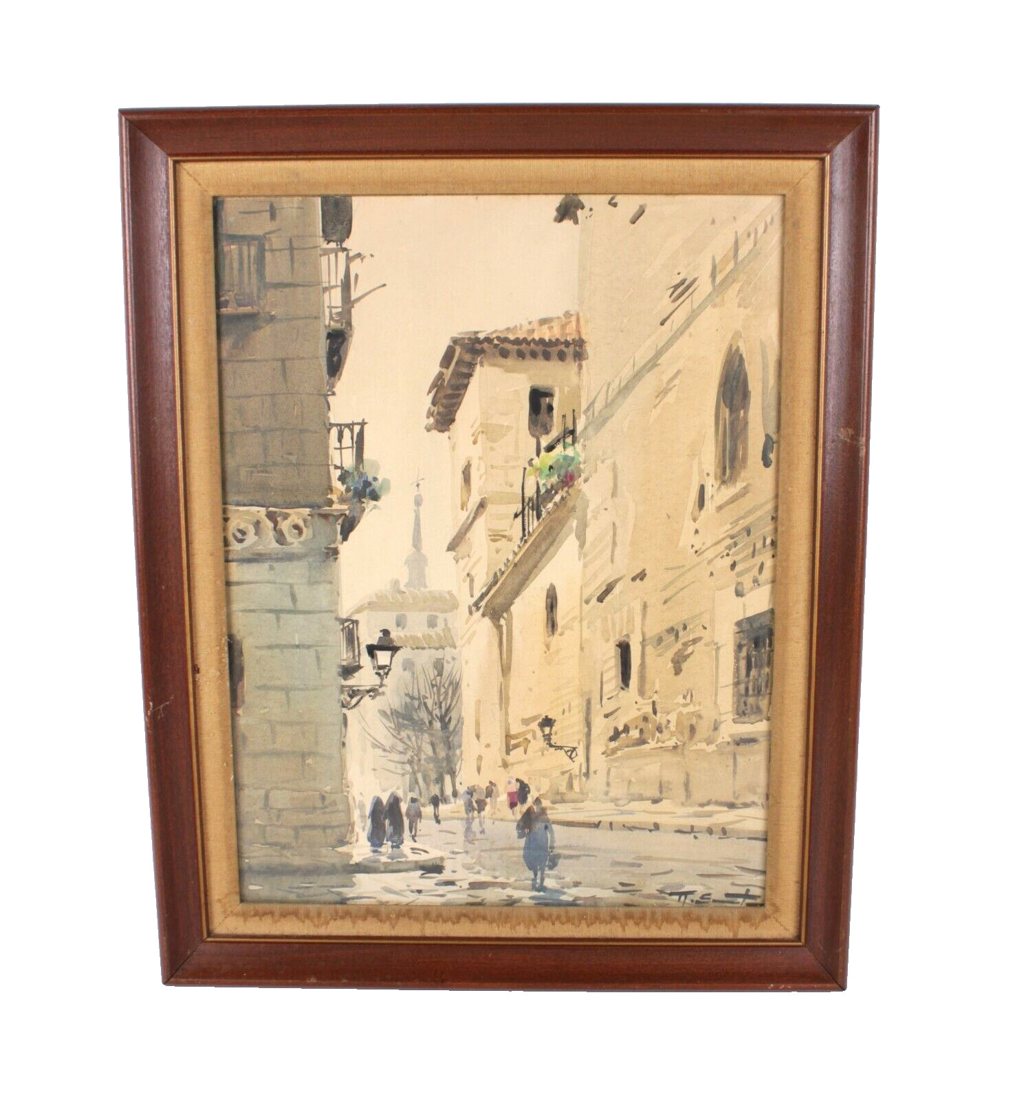 Antique Old Town Spain Watercolor Painting By Ricardo Sacristan Arrieta
