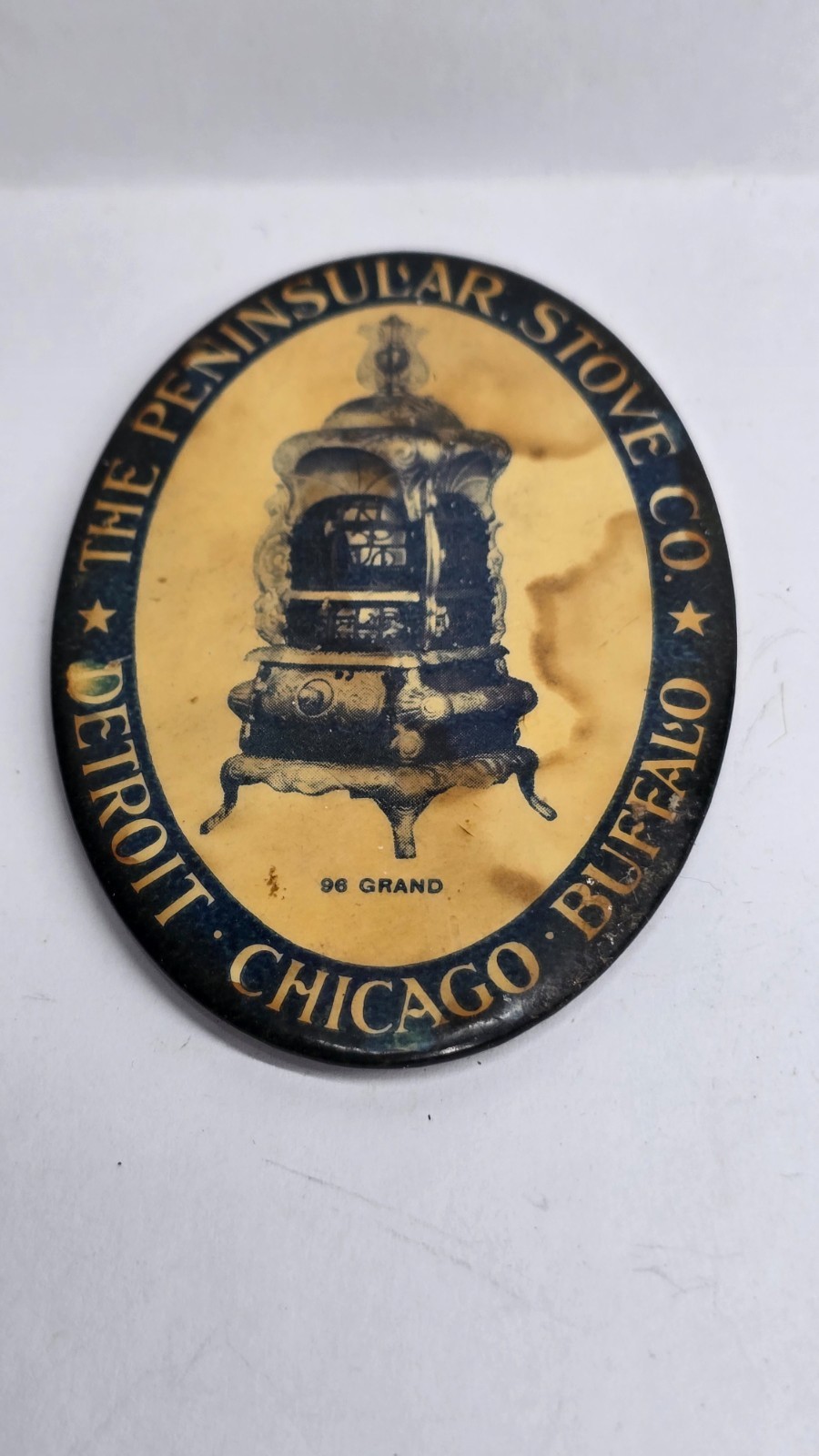 Antique 1900s Advertising Pocket Mirror Peninsular Stove Co. Detroit Chicago NY