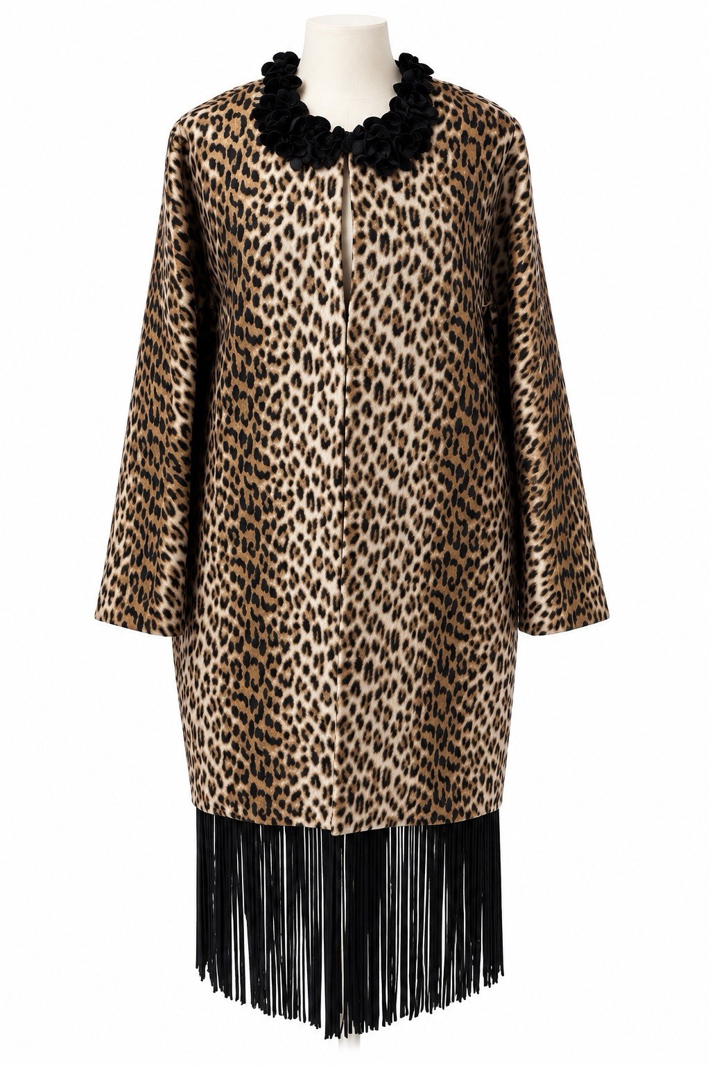 Antonio Marras Women’s Leopard Print Long Overcoat IT 46 Zip Lined Fringe