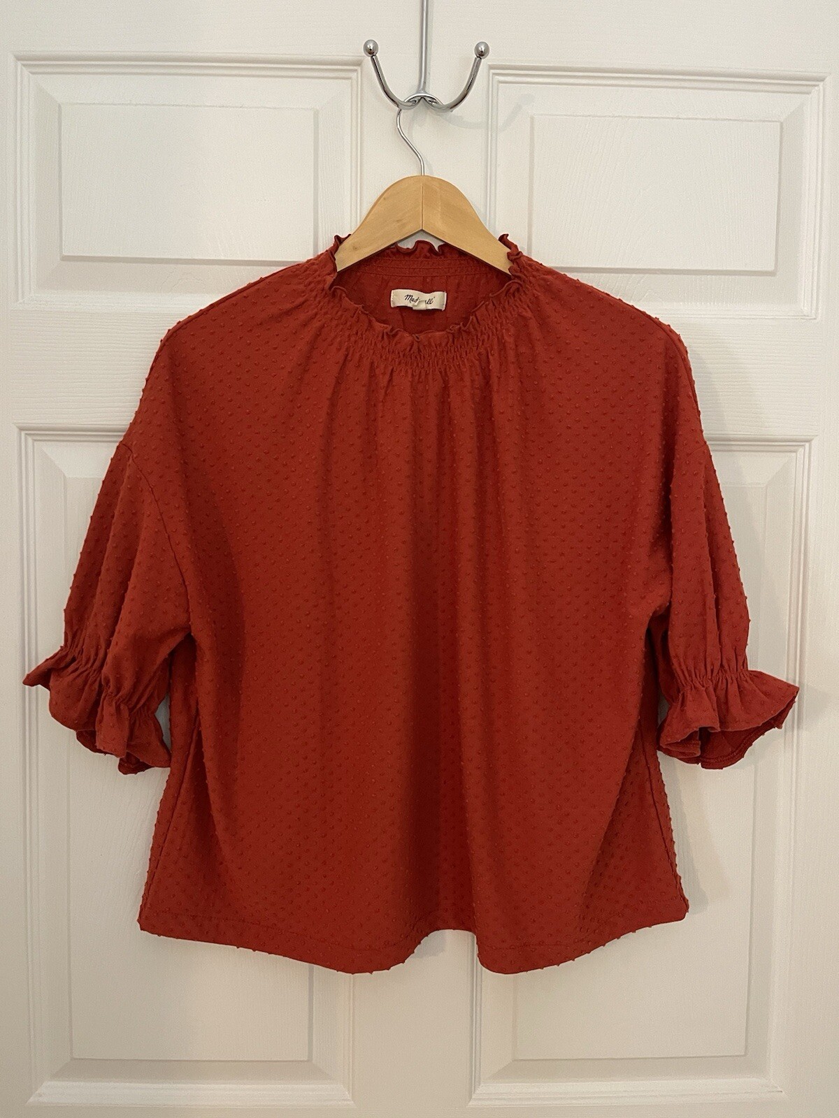 Madewell Womens M Cinnamon Burnt Orange Mock Ruffle Neck  Prairie Top