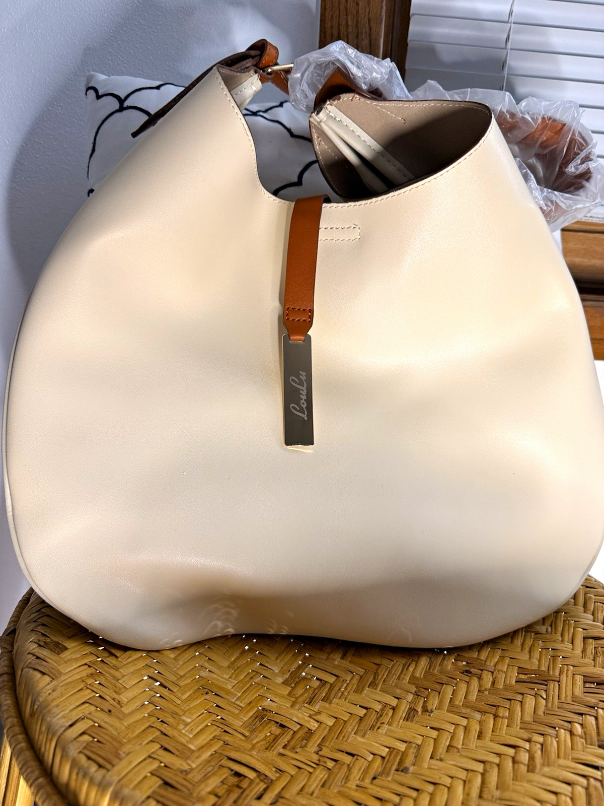 Loulou Ivory Large Crescent Shoulder Bag, Brown Strap, Gold Hardware, Magnetic Loulou Ivory Large Crescent Shoulder Bag, Brown Strap, Gold Hardware, Magnetic