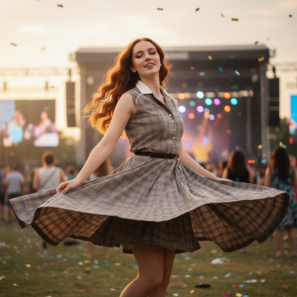 Vintage 1950s Plaid Blouse & Full Circle Skirt Set — Original Belt