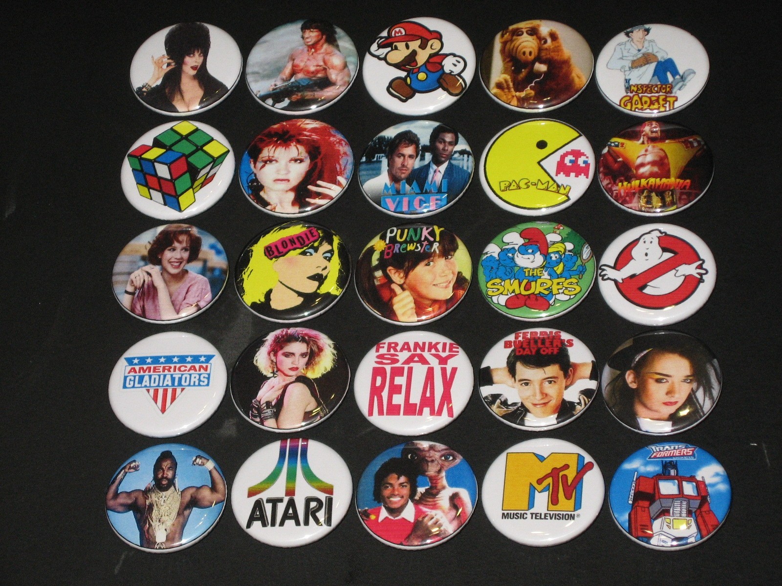 80's Icons Buttons / Pins Set Of 25 80's Icons Buttons / Pins Set Of 25
