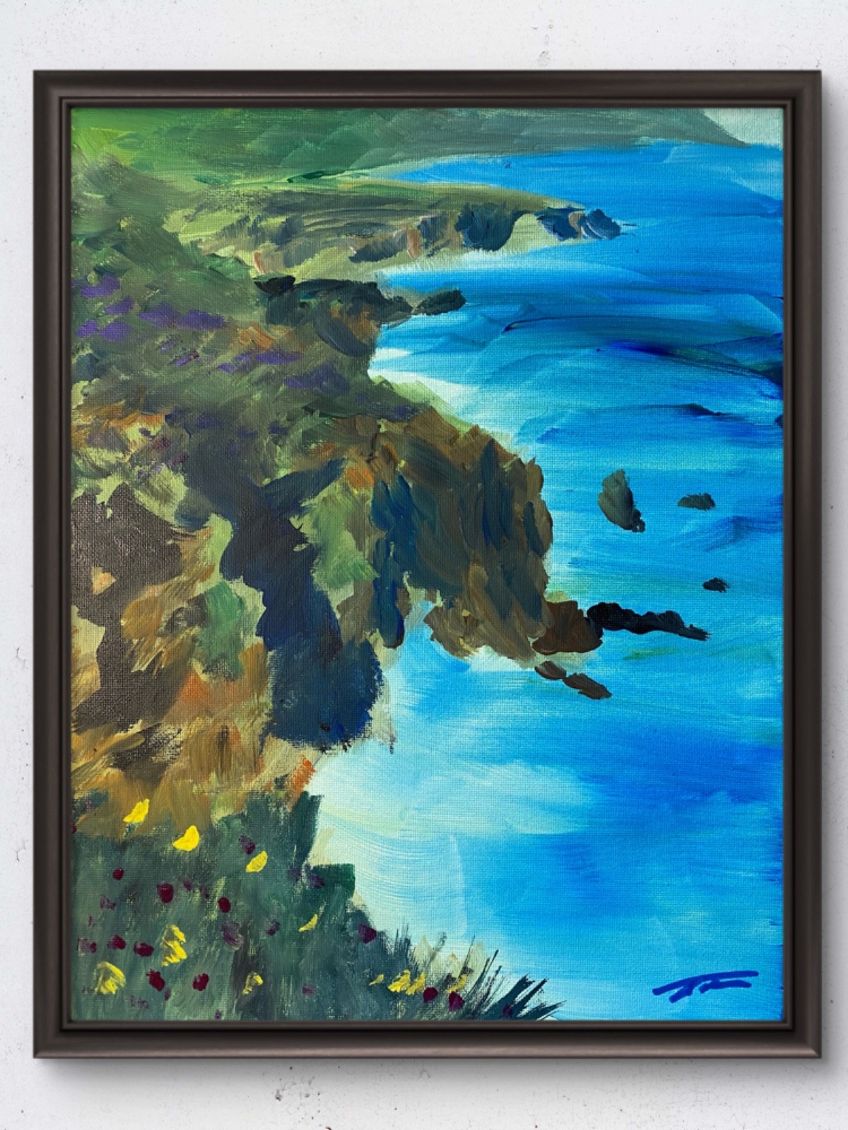 Original 14x11 Impressionist Coastal Cliffs Seascape Painting Signed Canvas