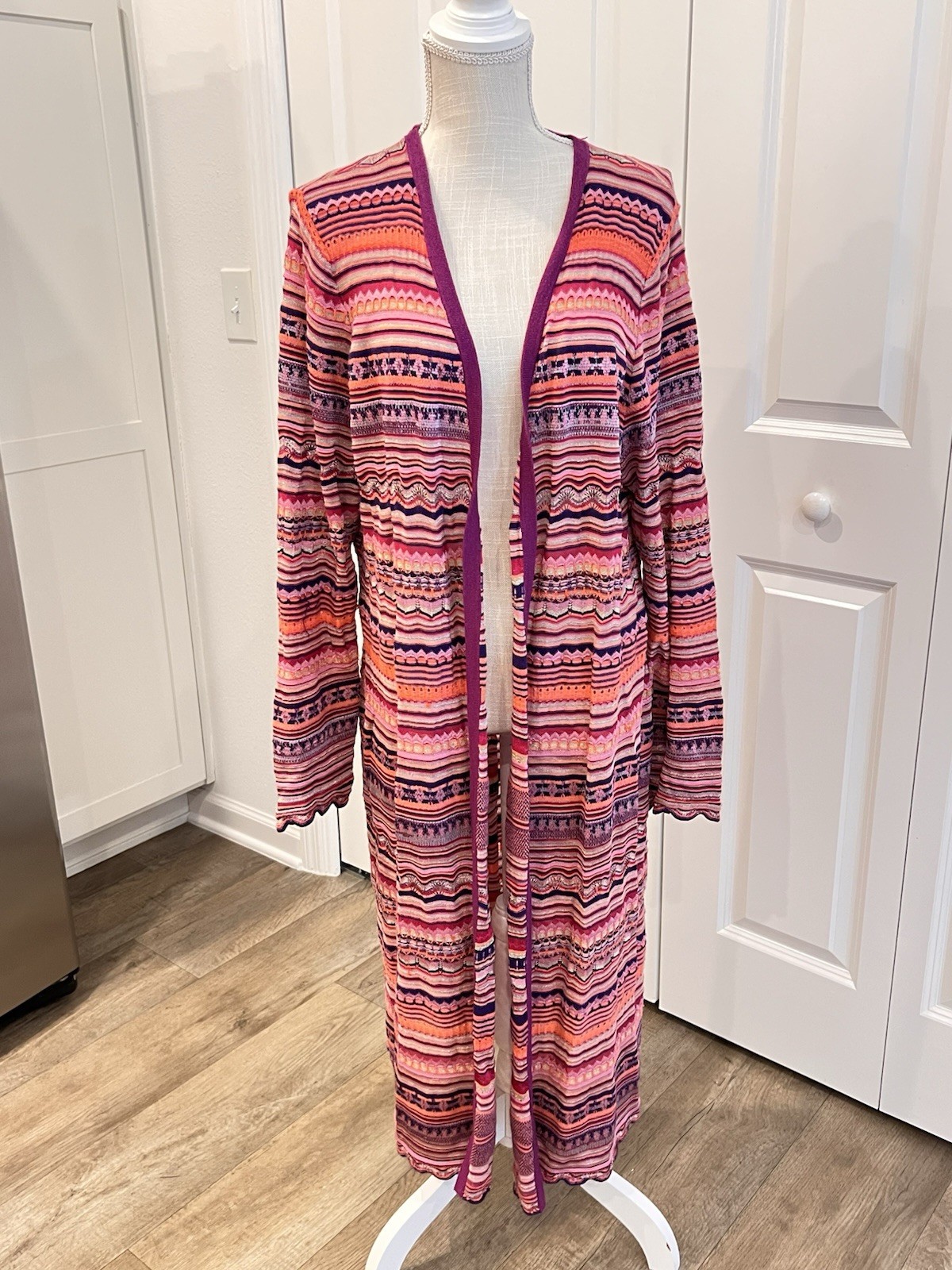 CHICO\'S Carley Zig Zag Bengli Striped Metallic Duster Cardigan Size 3 (16-18)