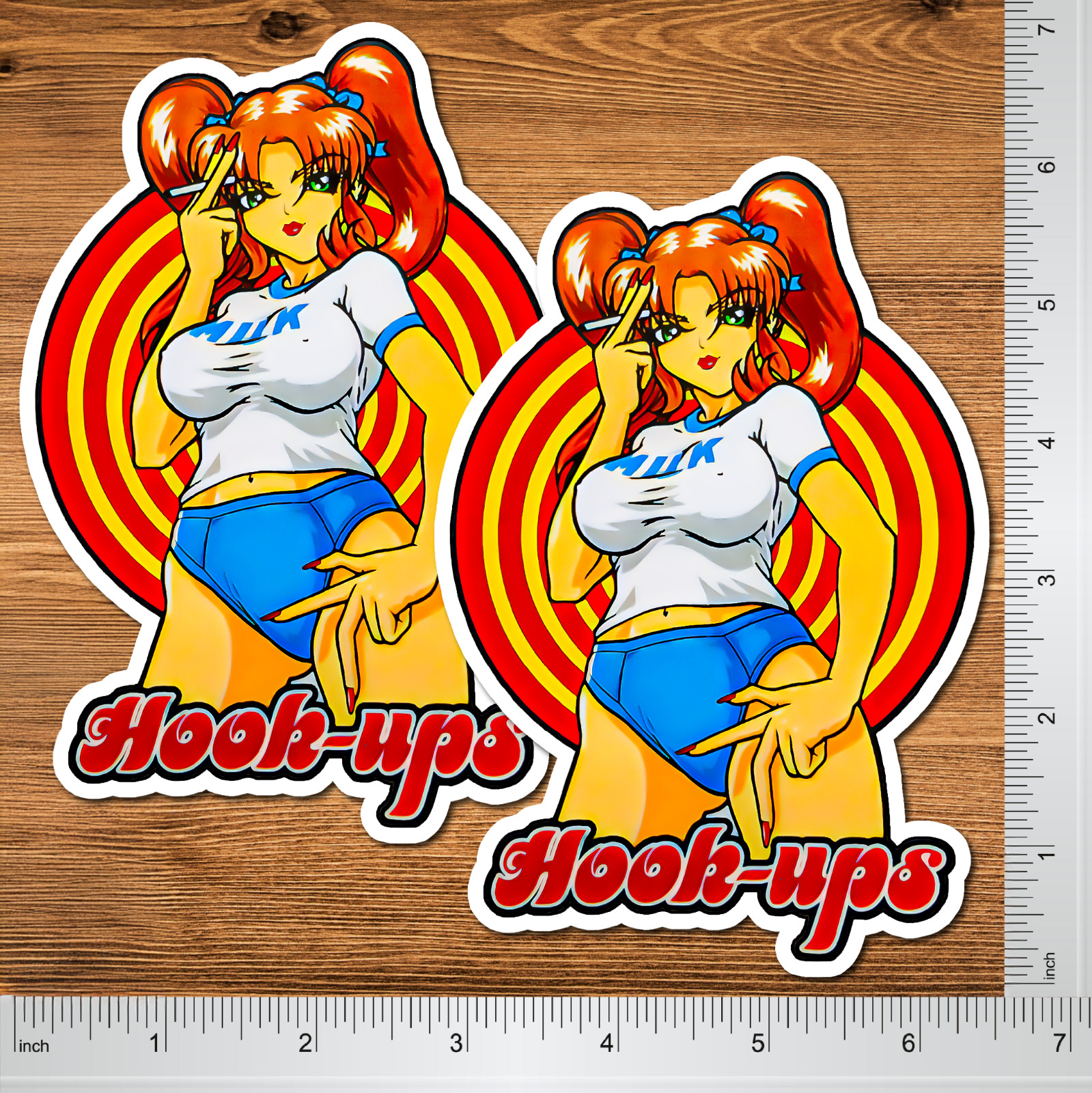 Hook-Ups Retro Skateboarding Vinyl Sticker Set 2-Pack 6″ Red Hair Anime Girl