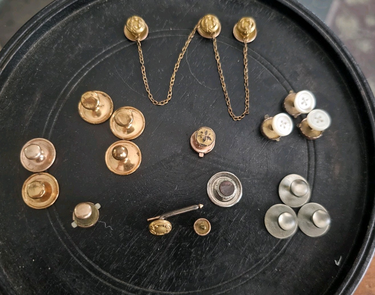VICTORIAN Edwardian 18 Stud Button Set's, &  Collor Studs Gold & mixed metals