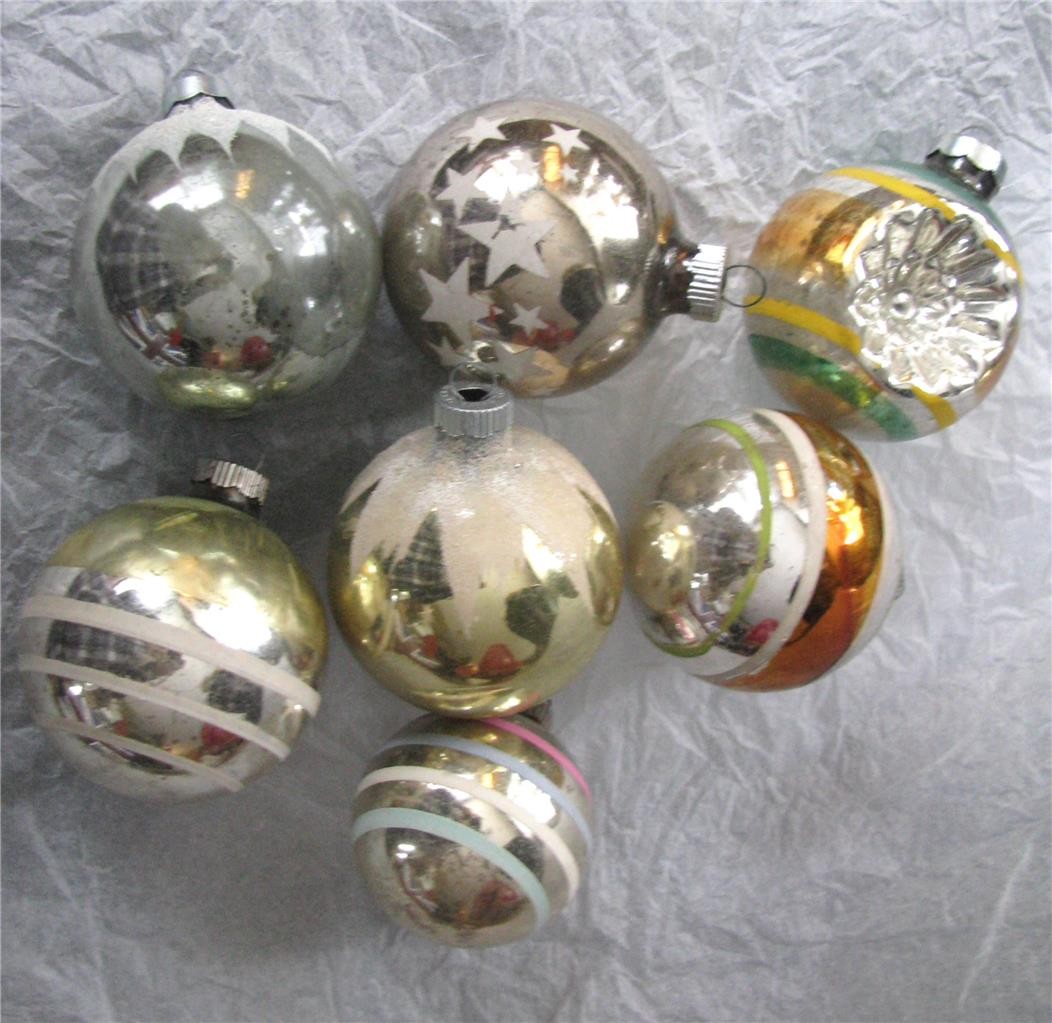 Vtg MCM Lot of 7 Shiny Brite Blown Glass Xmas Ornaments Mix Indent Stars  3.5\