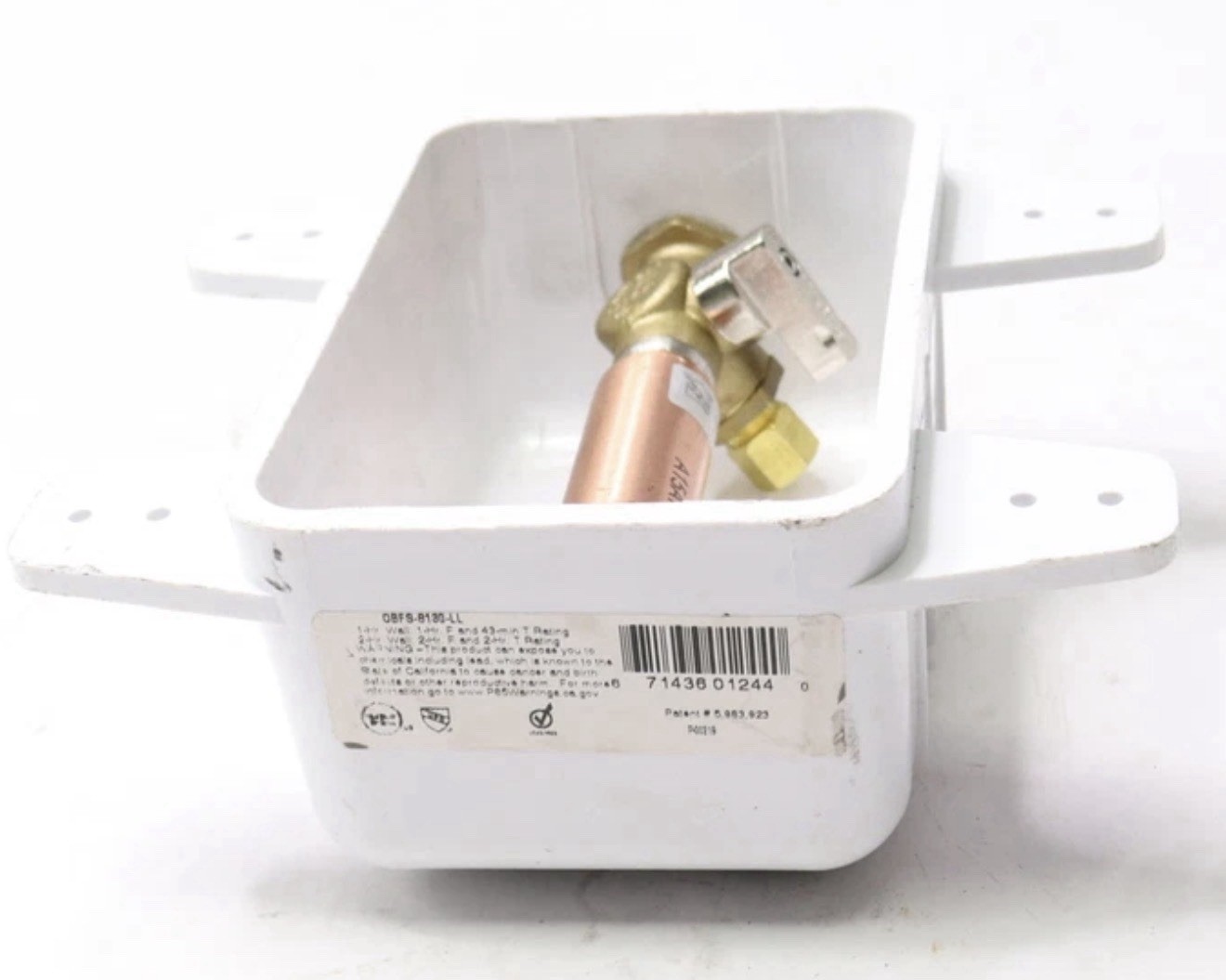 LSP Products Assembled Ice Maker Outlet Box PVC White 1/2\
