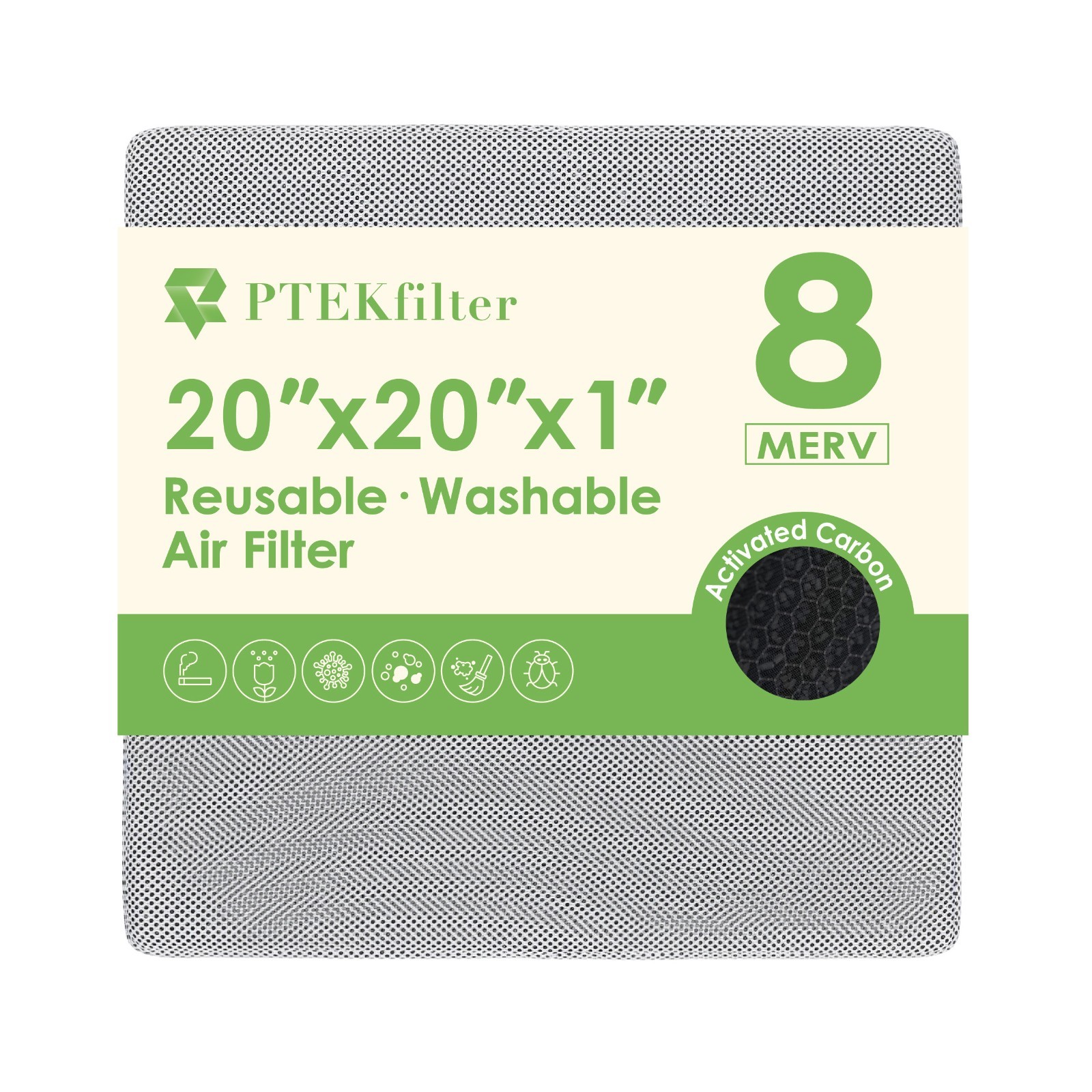 PTEKfilter 20x20x1 Washable Reusable Carbon Air Filter MERV 8 HVAC Furnace PTEKfilter 20x20x1 Washable Reusable Carbon Air Filter MERV 8 HVAC Furnace