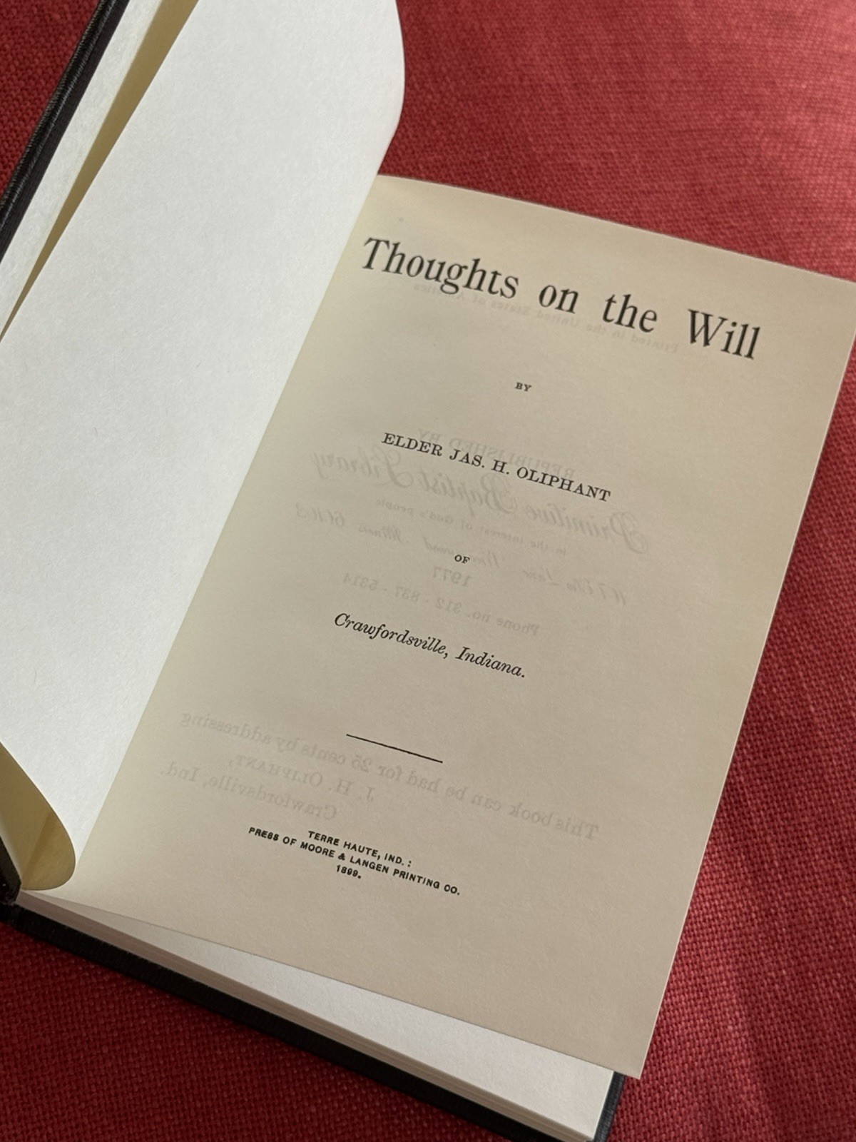 Thoughts On The Will - J H Oliphant 1899 Hardcover Republished 1977