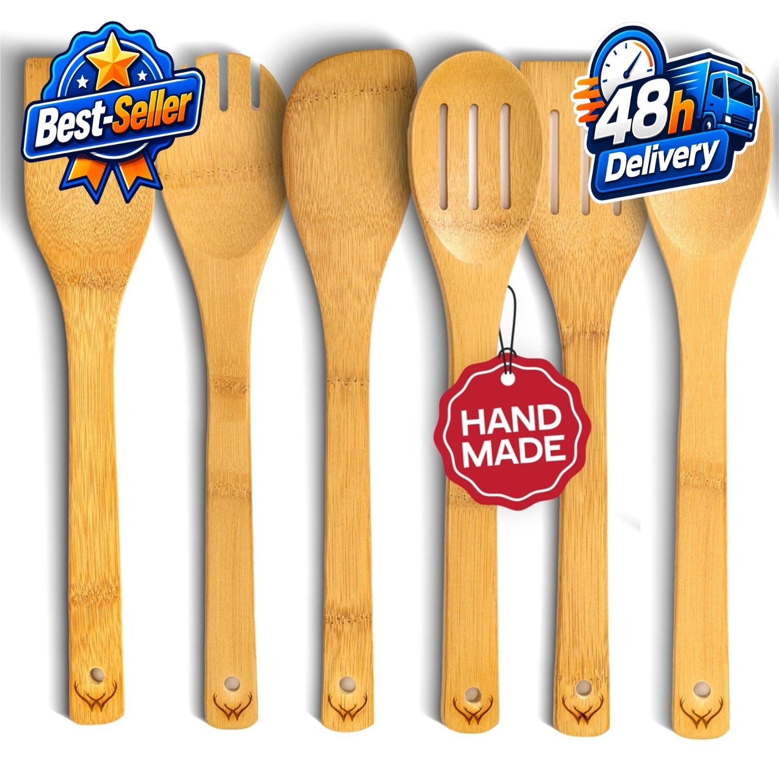 WOODLANDS USA Wooden Cooking Spoons Set of 6 - Premium Kitchen Utensils