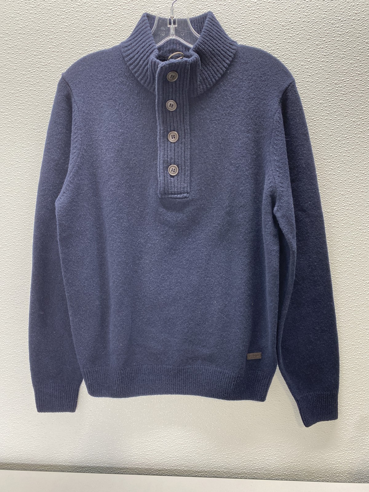 Barbour Mens Patch Half Zip & Button Sweater, Navy Blue, Size S Barbour Mens Patch Half Zip & Button Sweater, Navy Blue, Size S