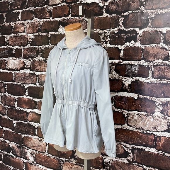 Jack BB Dakota Jacket Women\'s XS X Small Grey Peplum Hood Lightweight Coat Jack BB Dakota Jacket Women\'s XS X Small Grey Peplum Hood Lightweight Coat