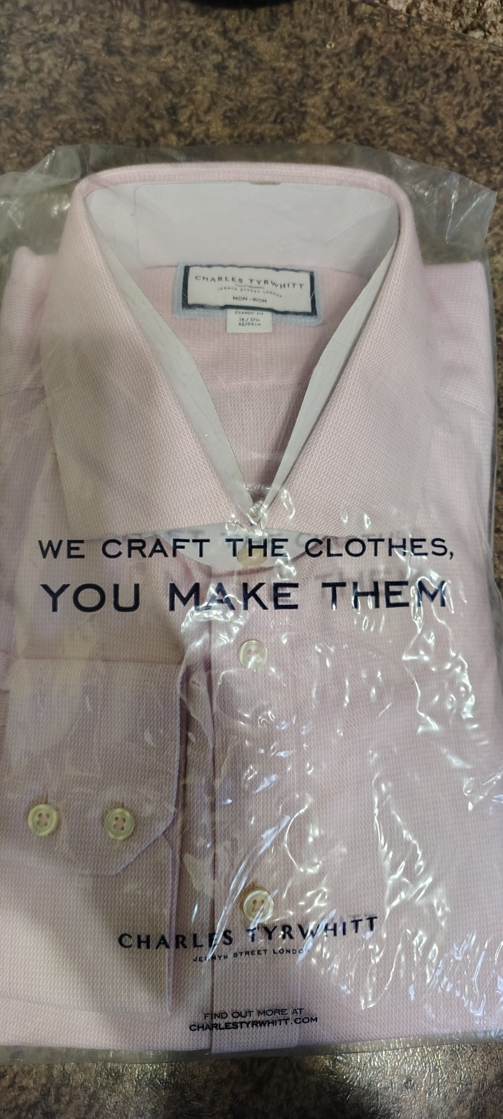 NIB Charles Tyrwhitt Mens 18 37 Classic Fit Dress Shirt Pink Mayfair Cutaway NWT