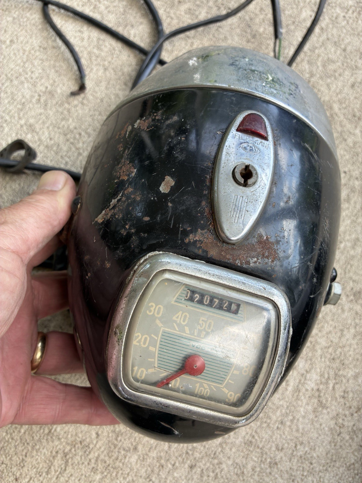 Vintage Italian Motorcycle Headlight Speedometer  Moto Guzzi Ducati Derbi 1950s?