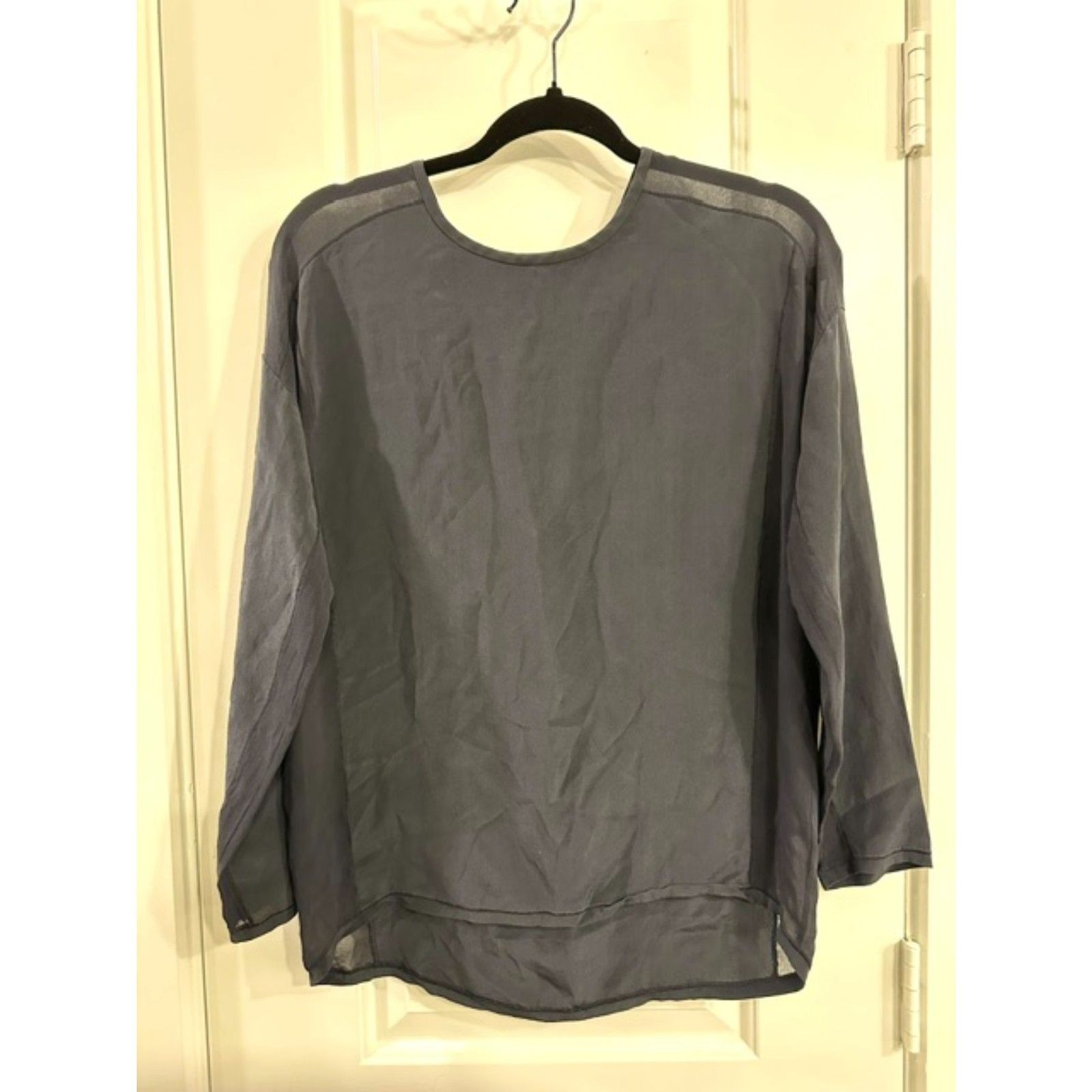Vince Silk Navy Blouse Sheer Panels size XS