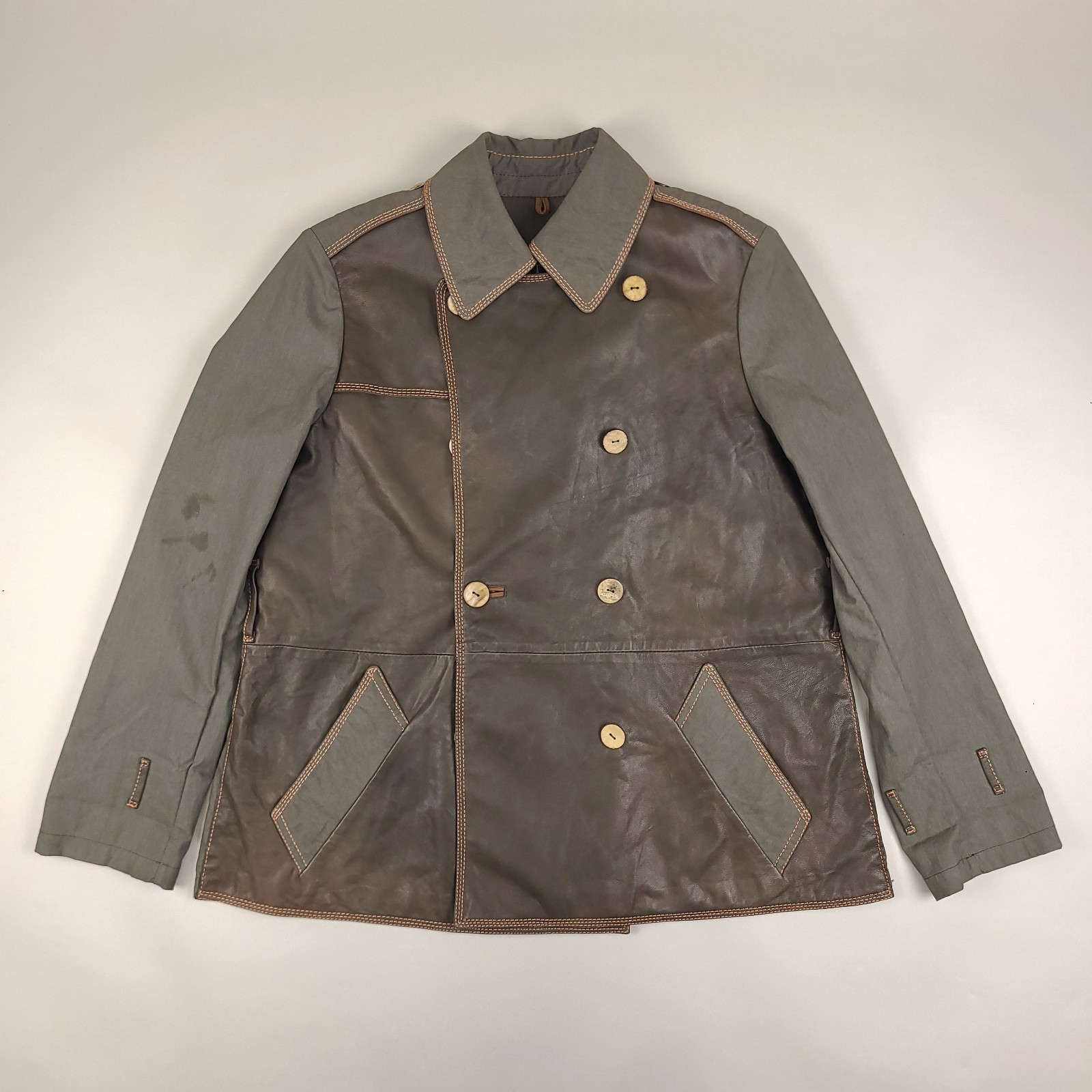 Artico Sheep Skin Leather Jacket Womens 44 Brown Green Made in Italy