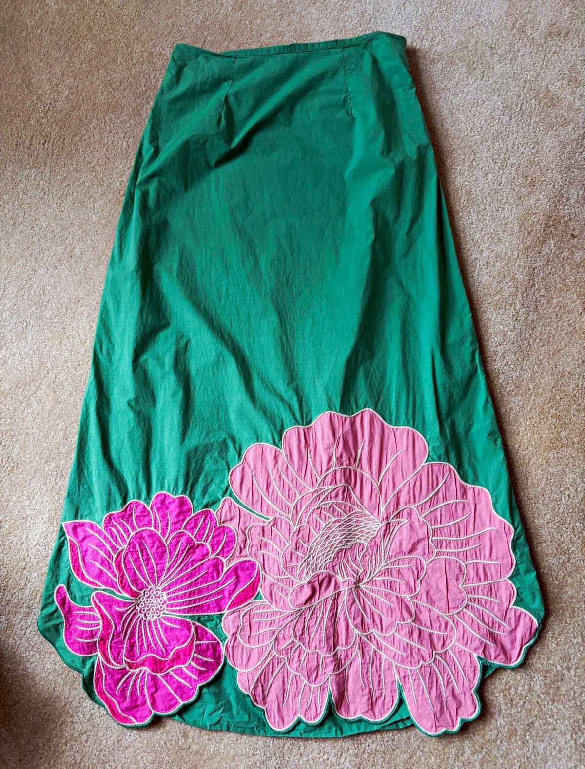 FARM Rio for Anthropologie Green Pink Floral Embroidered A-Line Skirt-Size M