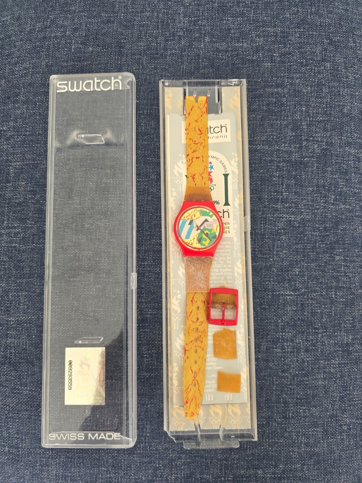 Vintage 1993 Swatch Collage Dore GR116 Ugo Nespolo 1996 Atlanta Olympics Case