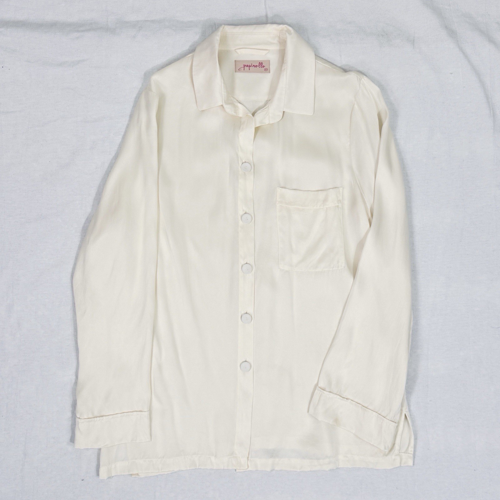 Papinelle Nordstrom Luxury 100% Silk Loungewear Long Sleeve Button Down Shirt S