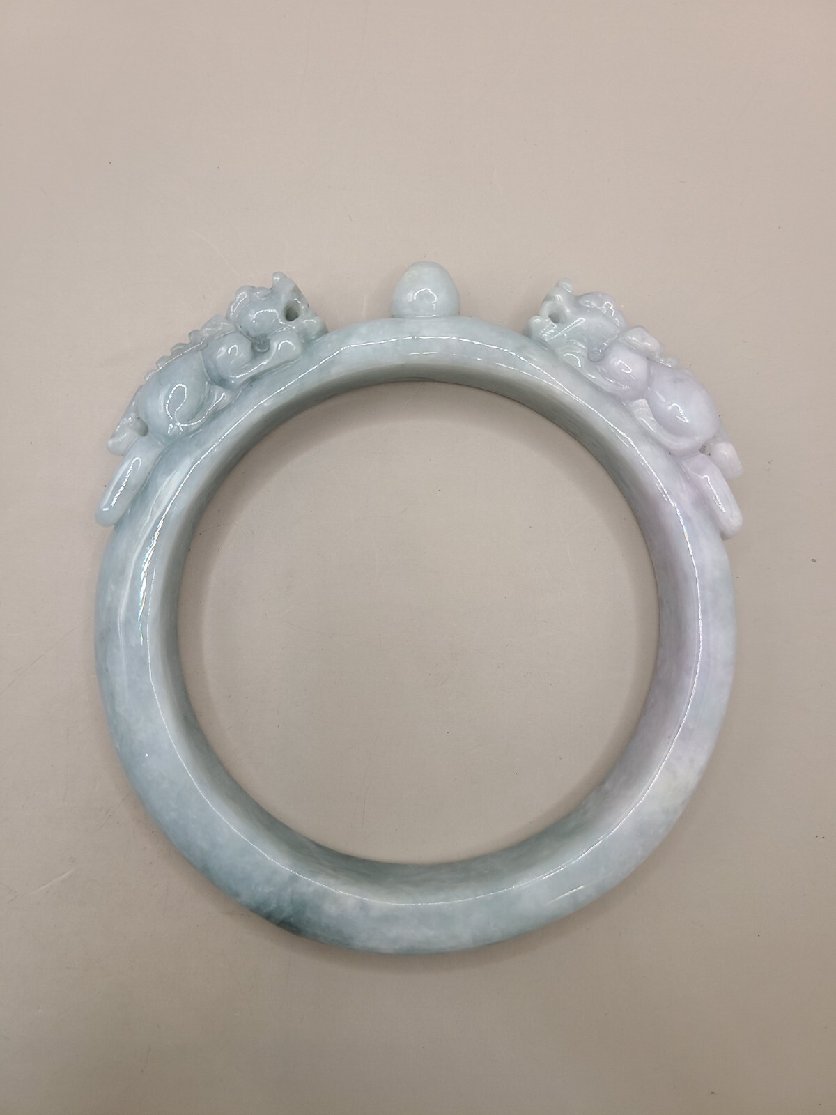 Vintage Burma jade jadite not treated carved twin dragon bangle 77 mm inside dia