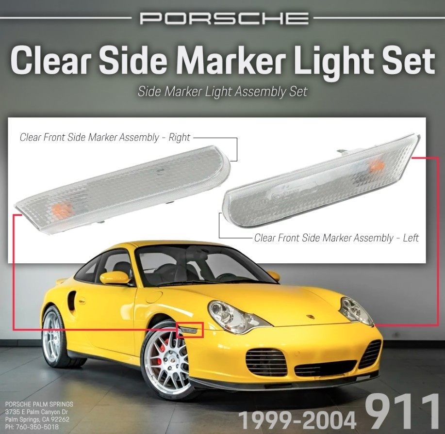 1999-2004 Porsche 911 Carrera Genuine OEM Side Marker Light Set Front Euro Clear