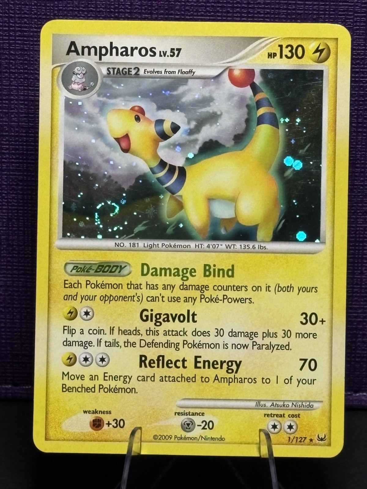Ampharos *SWIRL* 1/127 Holo Rare Platinum Pokemon MP Ampharos *SWIRL* 1/127 Holo Rare Platinum Pokemon MP