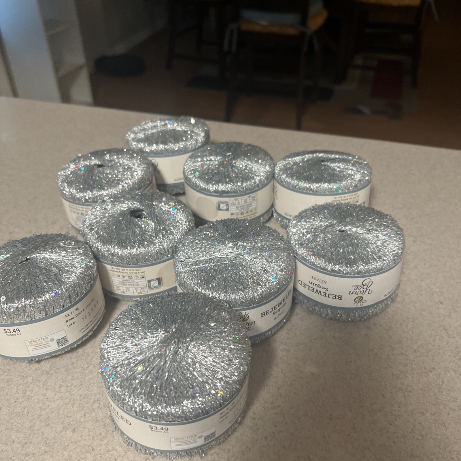 Lot 9 Yarn Bee Bejeweled Sequin Yarn Silver New. Lot 9 Yarn Bee Bejeweled Sequin Yarn Silver New.