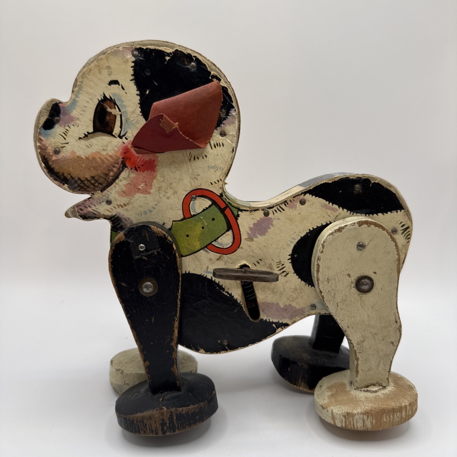 Antique 1930s Fisher Price Wood Wind Up Walking Dog #365 Puppy Back Up
