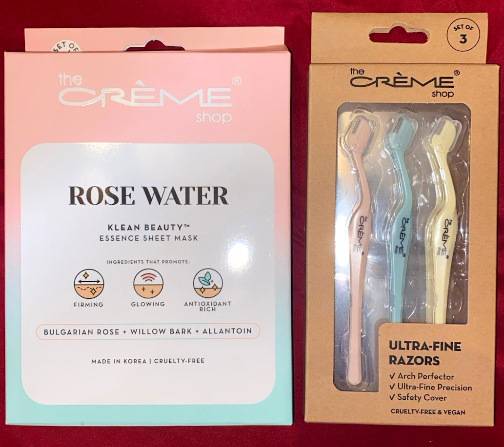 The Crème Shop Rose Water 5 Sheet Mask & Facial Razor Set Vegan Cruelty-Free