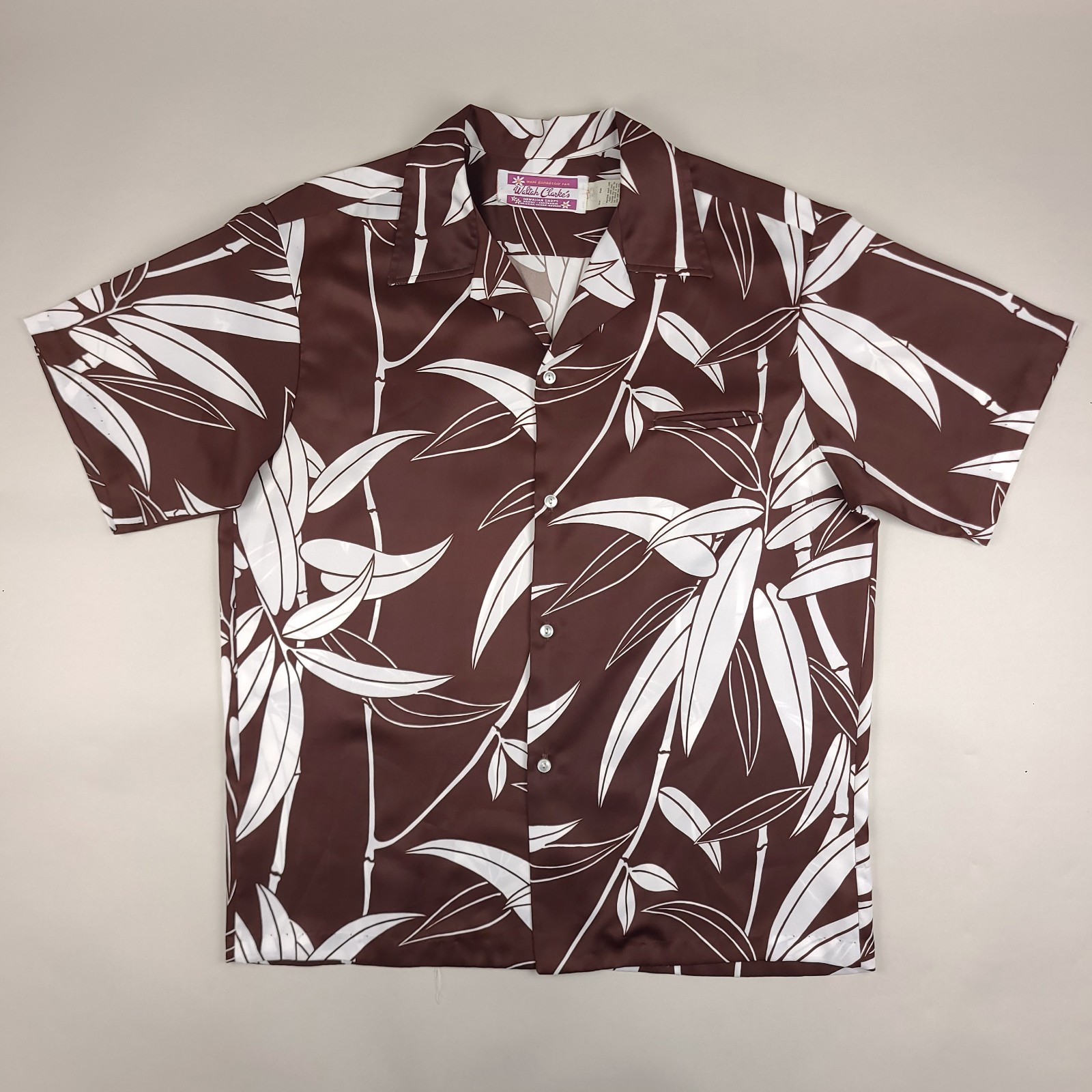 Vintage Waltah Clarke\'s Shirt Mens XL Brown Floral Leaf 60s Hawaiian Polyester Vintage Waltah Clarke\'s Shirt Mens XL Brown Floral Leaf 60s Hawaiian Polyester