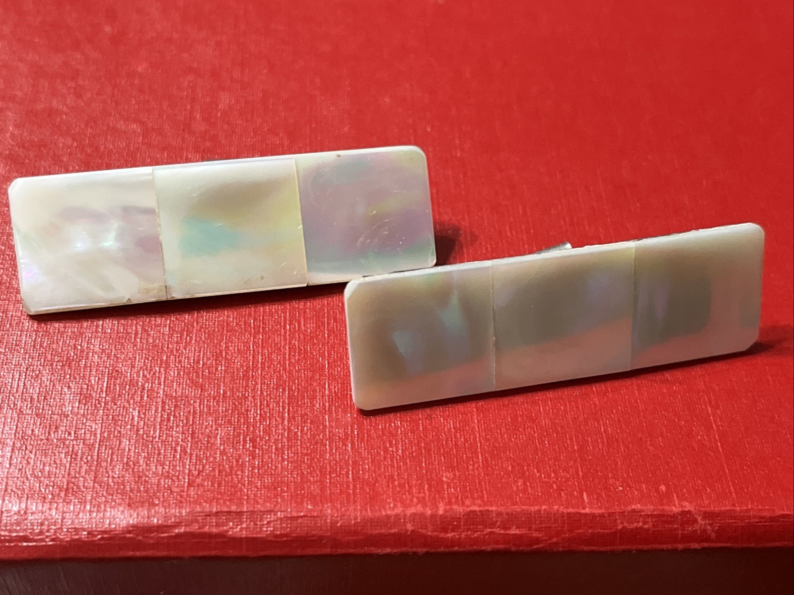Vtg 1950s Mother of Pearl MOP Rectangular Shoe Clips Pair Pump Heel Accents Set